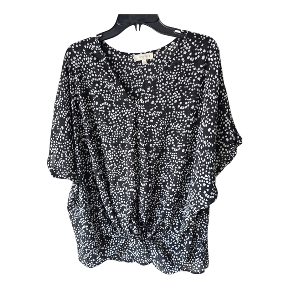 Umgee Wrap Blouse Womens XL White Black Lightweight Oversize Flowy - Picture 1 of 10